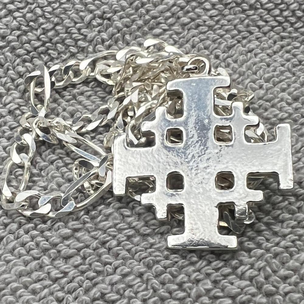 Vintage Unisex Sterling Silver Jerusalem Crusaders Cross Italian Figaro Chain22"